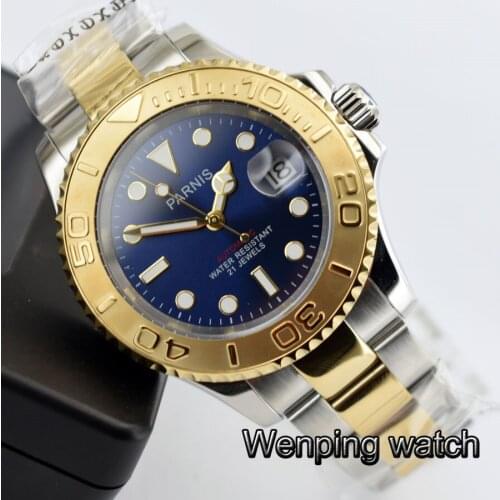 Fashion Parnis 40MM Blue Dial Men Watch Diver Sapphire Crystal ceramic bezel Luminous Automatic Mechanical Mens Watches