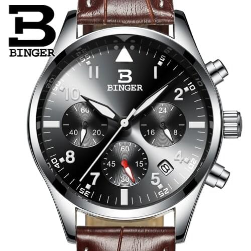 BINGER 2017 Men Watches Top Brand Luxury Business Waterproof Sport Chronograph Quartz Man Watch Male Clock reloj hombre Leather