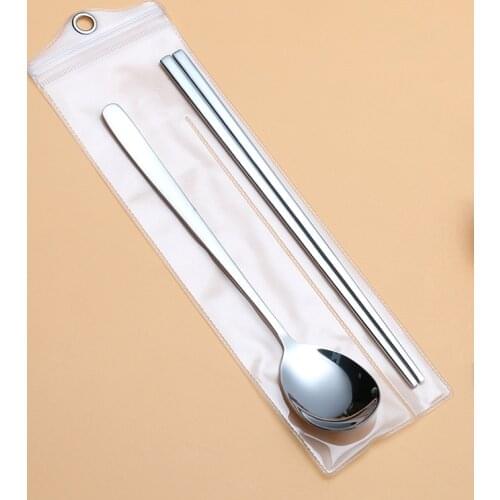 Top Food Stainless Steel Korean Dinnerware Set Silver Sushi Chopsticks Dessert Spoon Set Kitchen Accessories Portable Cutlery
