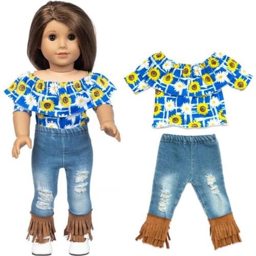 2021 New Pattern Xiaoyanghua Tassel Jeans Suit Fit 18Inch American 43cm Baby Doll Clothes Accessories,Girls Toys,Generation