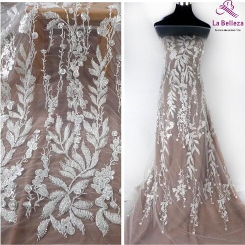 La Belleza New fashion design,handmade beading lace, leaves flowers beading lace fabric,wedding dress lace fabric 1 yard