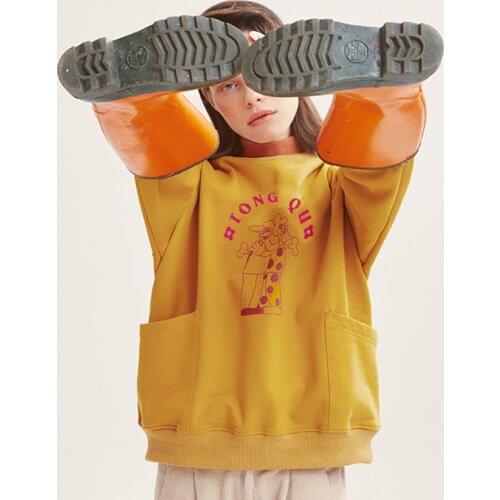 New Design Spring Women Cotton Pullover Sweatshirts Long Sleeve Tong Qu Printed Ladies Loose Hoodies Jumper Tops Yellow Chic