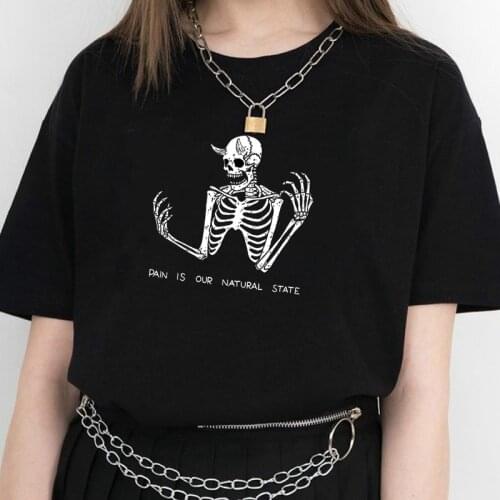 Pain is our natural State Printed Skeleton Gothic Halloween gifts Harajuku Hipster Devil Grunge Unisex Tee T-Shirt Hot Sale