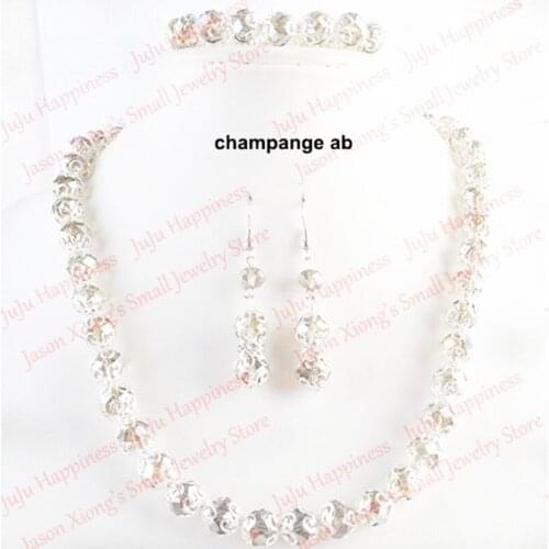 One set Handmade Champange AB Crystal Glass Beads Jewelry Set Necklace,Earring and Bracelet 244