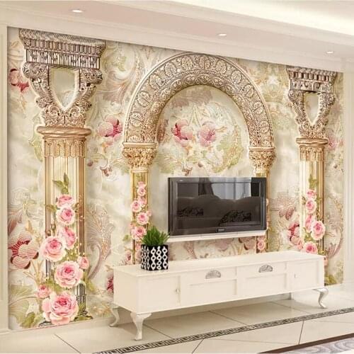 Custom Mural 3D European Style Marble Flower Pattern Living Room TV Background Wall Waterproof Self-adhesive Wallpaper Sticker