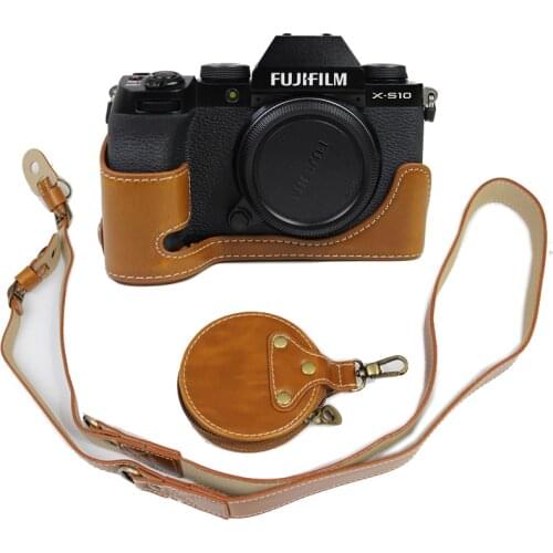Portable PU Leather Case Camera Bag for Fujifilm fuji XS10 X-S10 bottom protector Cover shell Shouler Strap with Battery Opening