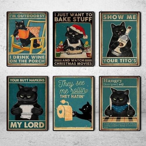 Mental Black Cat Poster Your Butt Napkins My Lord Art Print Vintage Hello Sweet Cheeks Funny Bathroom Canvas Painting Home Decor