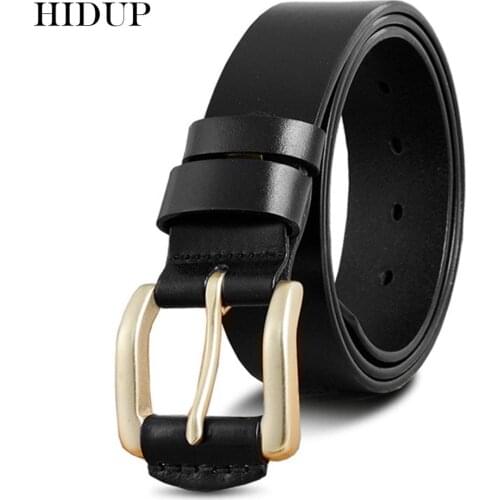 HIDUP 2019 Solid Brass Pin Buckle Metal Belts Fashion Jean Accessories Top Quality Design Cow Skin Cowhide Leather Belt NWWJ078