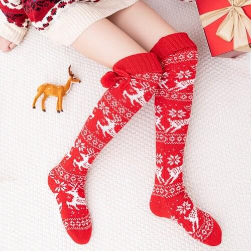 Christmas Womens Long Knitted Stockings For Girls Ladies Women Winter Cotton Knit Socks Thigh High Over The Knee Socks