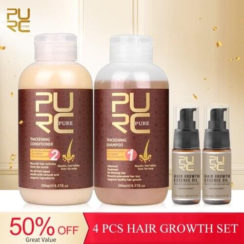 PURC Hair Growth Products Shampoo Conditioner Essence Oil Anti Hair Loss Thickener Care Hair Scalp Treatments Set For Women Men
