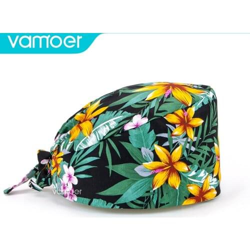 High quality lab work hats Flower printing Elastic Sweatband Hats wholesale Beauty salon cap nursing cap scrub hat dentist cap