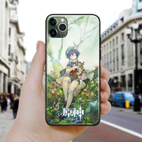 Venti genshin impact art Soft Silicone Glass Phone Case Cover Shell For iPhone SE 6 6s 7 8 Plus X XR XS 11 12 Mini Pro Max