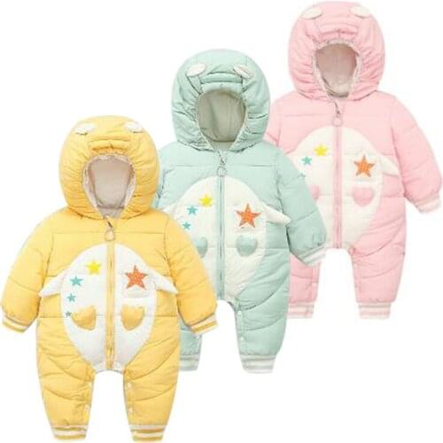 Unisex Newborn Baby Clothes Winter Jumpsuits For Kid Cartoon Pattern Cute With Hooded Rompers Thickened Long Sleeve Outwear Coat