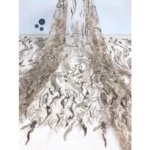 High Quality African Lace Fabric Mesh 2021 French Lace Fabric Tulle With Sequined Gold Nigerian Lace Fabric For Wedding FJ3453