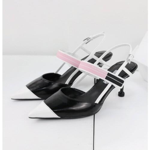 2020 Summer Autumn Colorblock Pointed Toe High Heels With Ankle Strap Office Womanliness Fashion Sandals