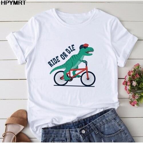 Ride Or Die Cartoon Dinosaur Print T Shirts Women Harajuku Fashion T-shirt Tops Female Tee Summer Casual Plus Size Clothing Tops
