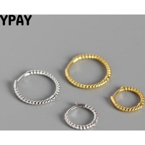 YPAY Genuine 925 Sterling Silver Circle Hoop Earrings for Women Simple INS Geometric Twisted Brinco Korean Fine Jewelry YME469