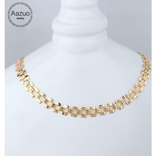Aazuo Fashion Hot sale Instagram Stype 18K Orignal Yellow Gold Width Chain Necklace Gifted for Women Au750