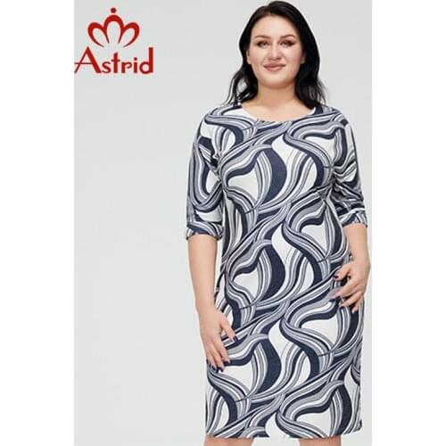 Astrid Womens Summer Dress 2021 for Women loose Casual Elegant Vintage Dress Plus size office Print midi Dresses With necklace