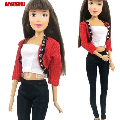 1set Red Coat Long Pants White Tops Suit Clothes for Barbie Doll Outftis Set Clothes for 1/6 BJD Doll Costume Toy for Kid House