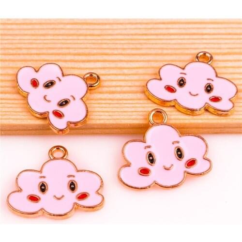 10pcs/lot 20*18mm Alloy Enamel Drop Oil Pink smiley clouds golden Pendant Findings Charms for DIY Necklace Accessories Making