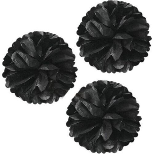 Pandoli Black Color Onionskin Paper Pompom Flowers Hanging Ornament 25 Cm 3 Pcs party material