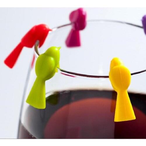 6pcs Skylark Chickadee Bird Silicone Wine Glass Drink Markers Charms