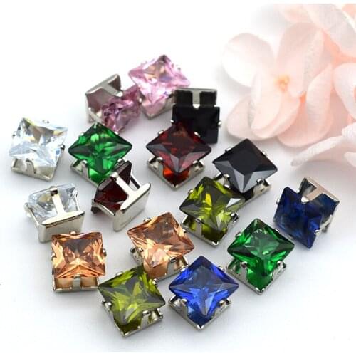 8MM Silver Frame Square Zircon Artificial Colored Gemstones High Quality Crystal Rhinestones DIY Clothing Accessories