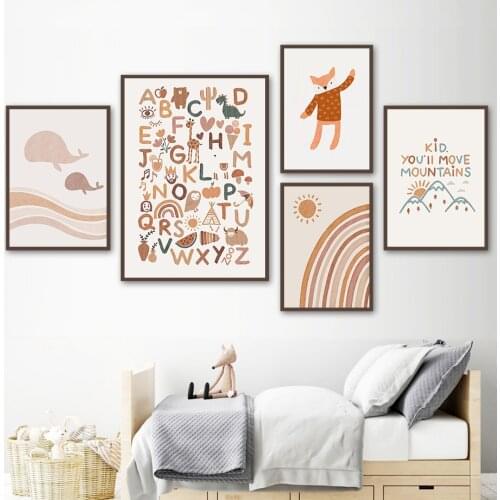 Abstract Fox Whales Sun Rainbow Boho Nursery Quotes Posters And Prints Wall Art Canvas Painting Wall Pictures Baby Kids Room