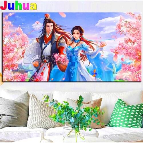 Large DIY Diamond Painting Couple Romantic Cherry blossom scenery Full Square round 5D Diamond Embroidery Anime Lover