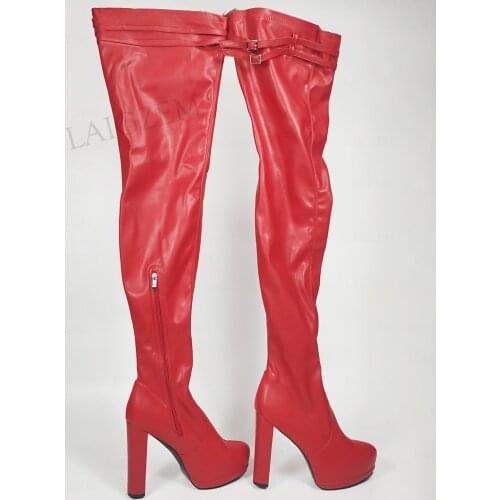 SEIIHEM Women Platform Boots Stretchy Faux Leather Block High Heeled Boots Zip Party Cospaly Shoes Woman Big Size 42 44 50 52