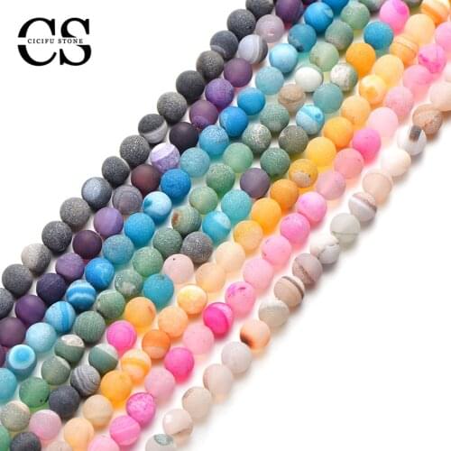 Natural Stone Beads Colorful Matte Agates Beads Round Loose Beads for Jewelry Making DIY Bracelet Charm Accessories 6/8/10/12 MM
