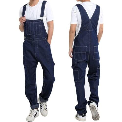Large Size 28 - 50 Spring Loose Jeans Bib Men Overalls Denim Jumpsuits Workwear Classic Straight Pants Hip Hop Blue Trousers