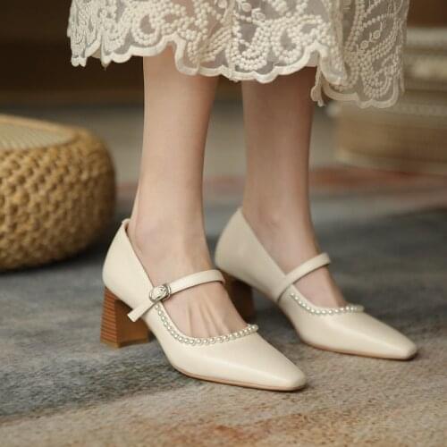 Elegant Pointed Toe Shoes Woman Heels 2021 Fashion Women Genuine Leather Women Shoes Shallow Party Dancing Pumps Female