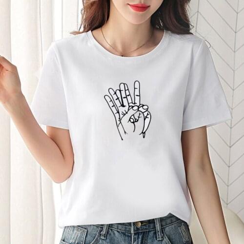 Scissors Hand Gesture Summer Fashion Cotton Womens T Shirt Unique Simple Aesthetic Cartoon Graphic Tee New Arrival Hot Sale