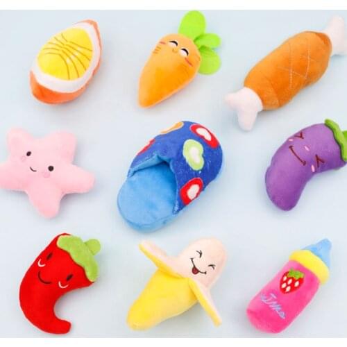Fruit 2 Chew Play Toys Cute Pet Squeaky Puppy Chew Squeaker Quack Sound Doll Toy Creative Simulation Donut Pet Supplies Dog Toys