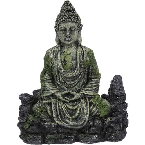 Stone Statue Resin Decorative Rockery Stone Statue Fish Tank Buddha Sitting Statue Aquarium Decor Reptiles Tank Ornament-ABUX