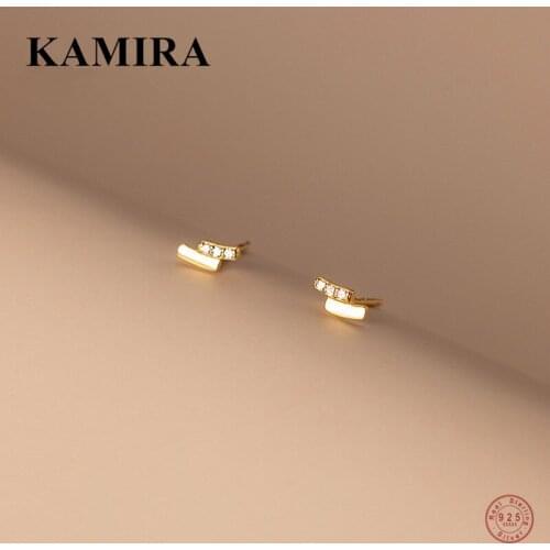KAMIRA 925 Sterling Silver Korean Minimalism Small White Zircon Pierced Stud Earrings for Women Teen Romantic Sweet Mini Jewelry