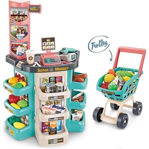 Girl Supermarket Shopping Cash Register Set Girl Supermarket Shopping Cart Children Pretend Play Toys Education Toys Simulation