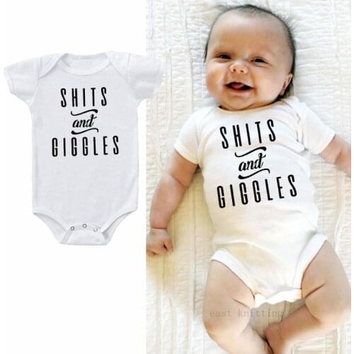 DERMSPE 2019 New Newborn Baby Rompers Lovely Boys Girls Short Sleeve Finger Handsome Print Picture Baby Jumpsuits White