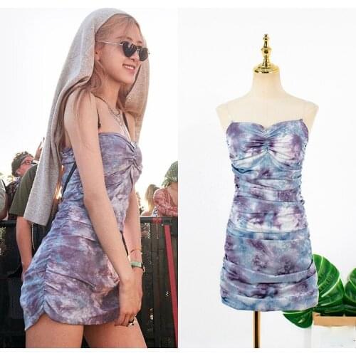 Kpop Korea Celebrity Summer New Sleeveless Slim Elegant Mini Bag Hip Dress Women Party Sexy Strapless Wrap Chest Tie dye Dresses