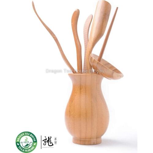 Round Chinese Cha Dao Set 6 Pieces Bamboo Tea Utensils
