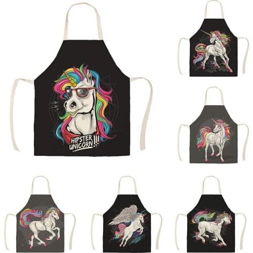 Rainbow horse Unicorn Kitchen Apron For Woman Sleeveless Cotton Linen Aprons Cooking Home Cleaning ToolsJ930