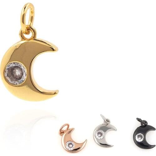 CZ Crescent Moon Pendant, Celestial Hanging Machine, Star Necklace, Simple and Exquisite Bracelet, New Gold Jewelry, 12x7x1.8mm