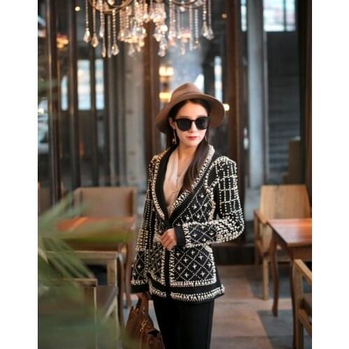 Black Pearl Jacket Women Black Pearl Jacket Nightclub Costume Female Guest Ds Singer Dj Performance Party Celebrity Blazer coat