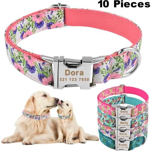 Small Medium Large Personalised Dog Collar Flower Custom Engraved Name ID Tag Dog Collars Supplies Puppy Accessories 10 Pieces