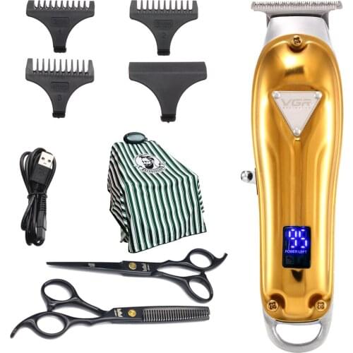 VGR Brand Hair Clipper Professional Hair clippers Add Hairdressing Scissors Wai Cloth Set for Men Electric Trimmers LCD Display