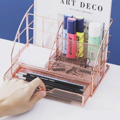 Nordic Metal Office Desktop Organizer Storage Pencil Holder Rack Multifunctional Stationery Storage Pen Stand Office Supplies