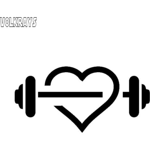 Volkrays Fashion Car Sticker Unique Gym Heart Shape Fitness Dumbbell Sport Accessories Funny High Quality Vinyl Decal,7cm*15cm