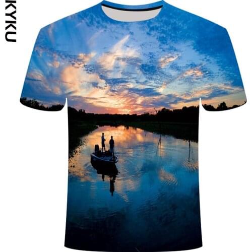 KYKU new fishing T-shirt style leisure digital fish 3D printing T-shirt for men and women T-shirt summer short sleeve o-neck to